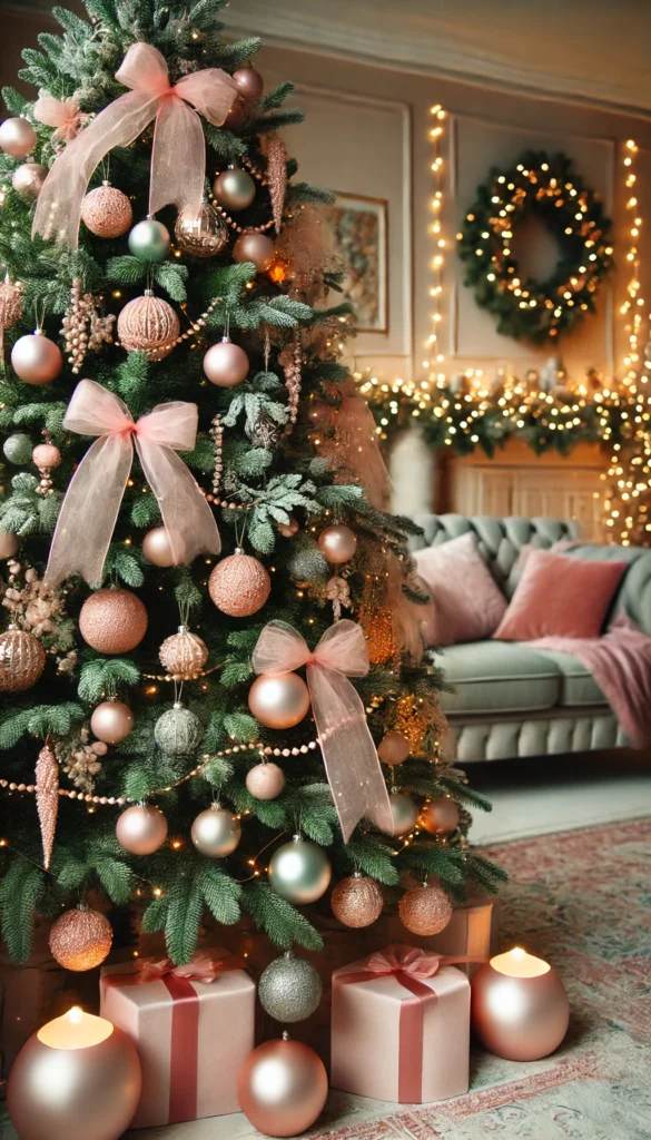 Christmas Tree Decoration with pink ornaments