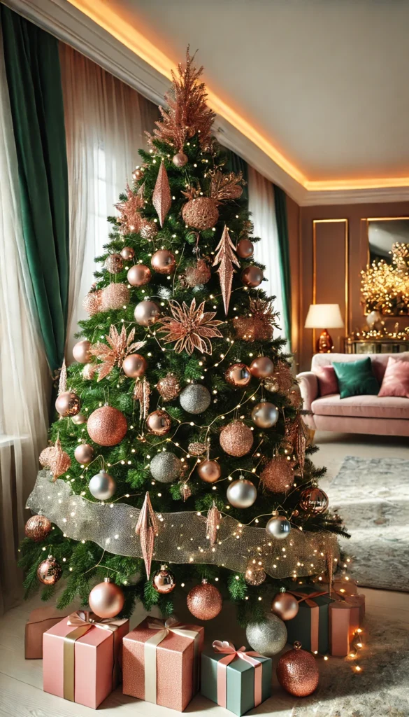 Christmas Tree Decoration with pink ornaments