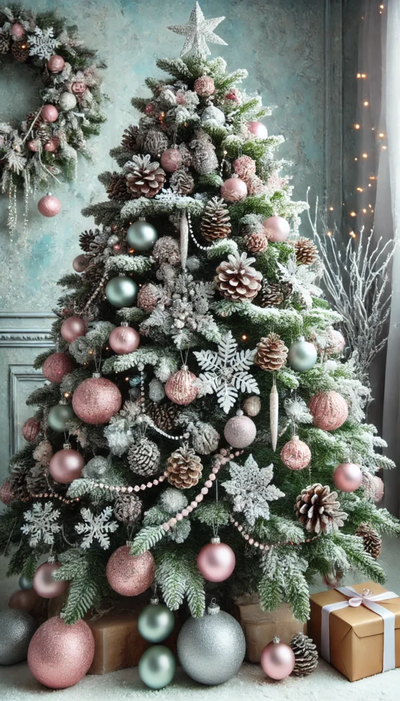 Christmas Tree Decoration with pink ornaments