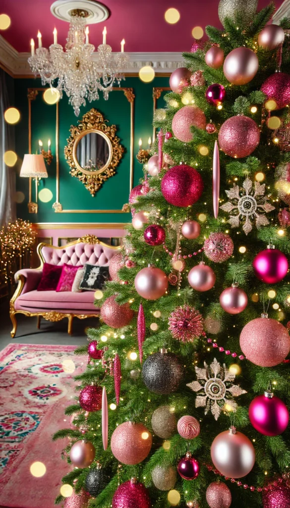 Christmas Tree Decoration with pink ornaments