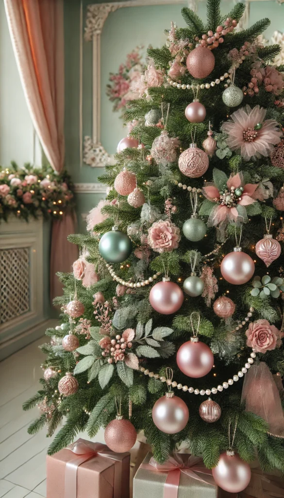Christmas Tree Decoration with pink ornaments