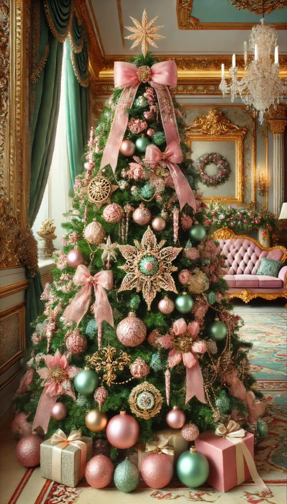 Christmas Tree Decoration with pink ornaments