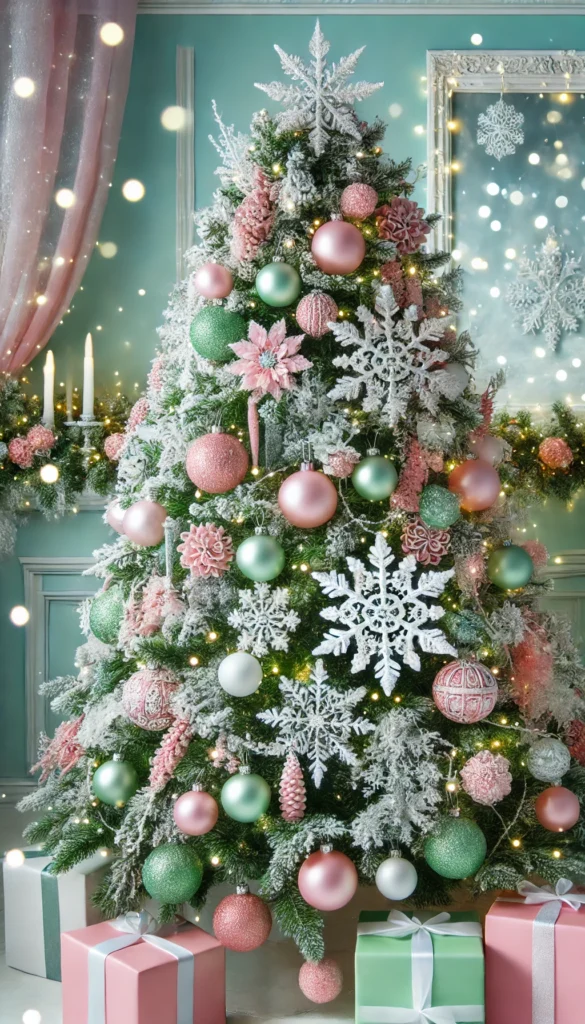 Christmas Tree Decoration with pink ornaments