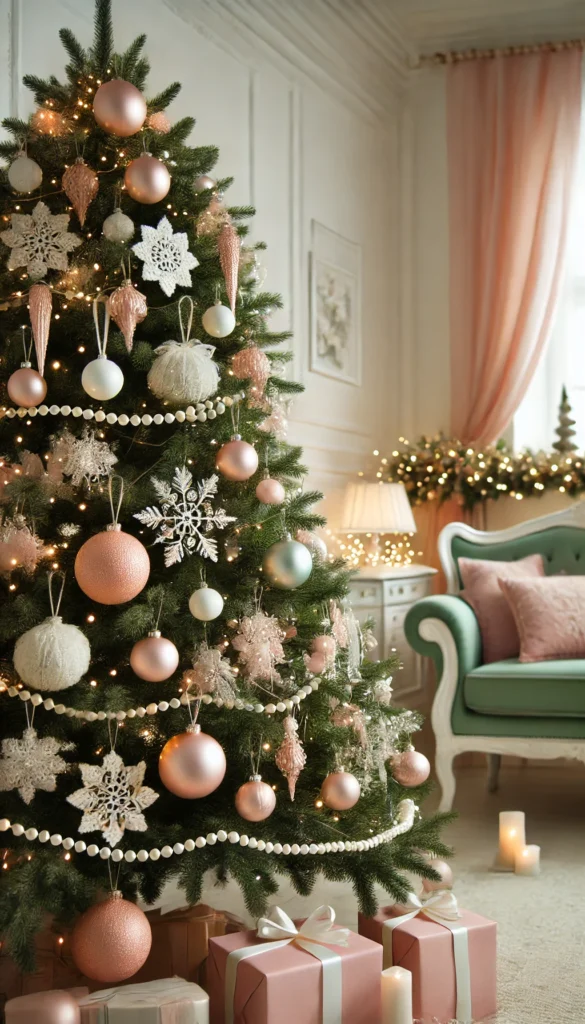 Christmas Tree Decoration with pink ornaments