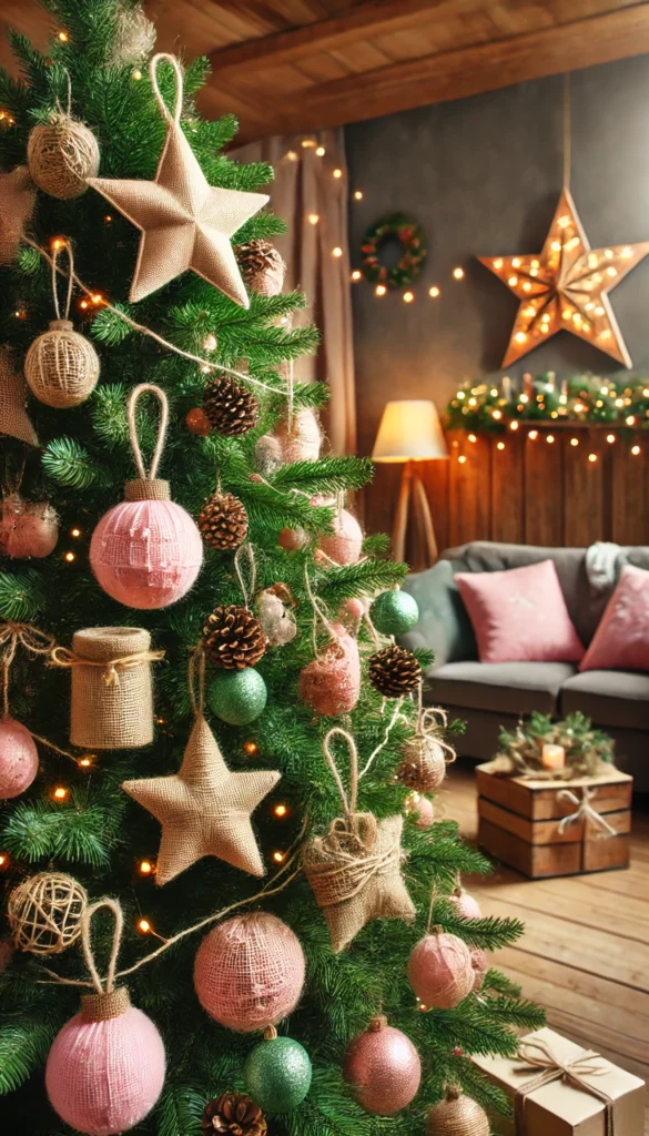 Christmas Tree Decoration with pink ornaments