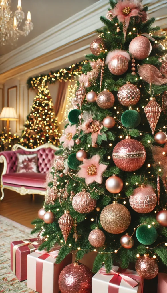 Christmas Tree Decoration with pink ornaments